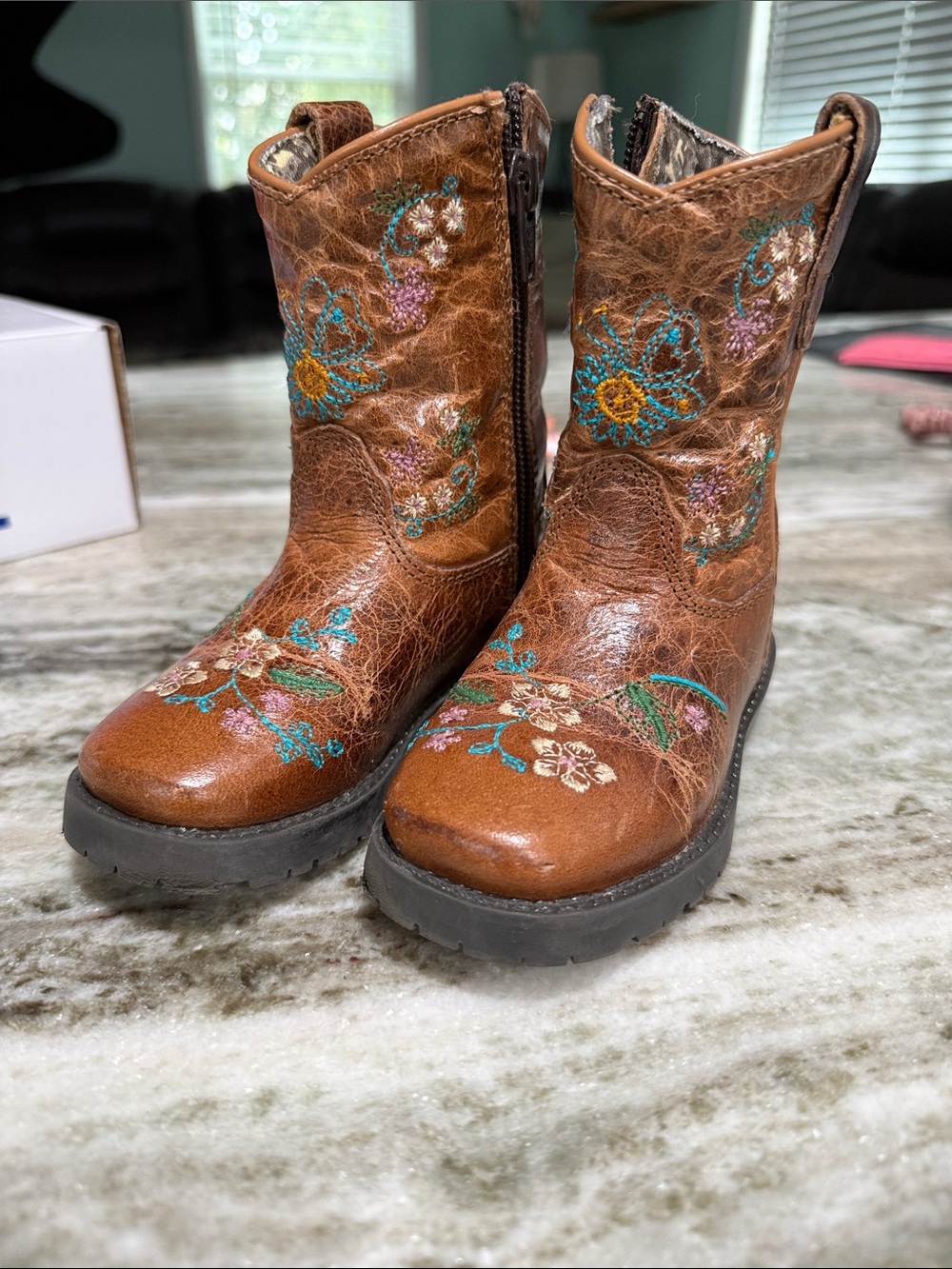 Kids Shyanne Brown Embroidered Floral Western Boots